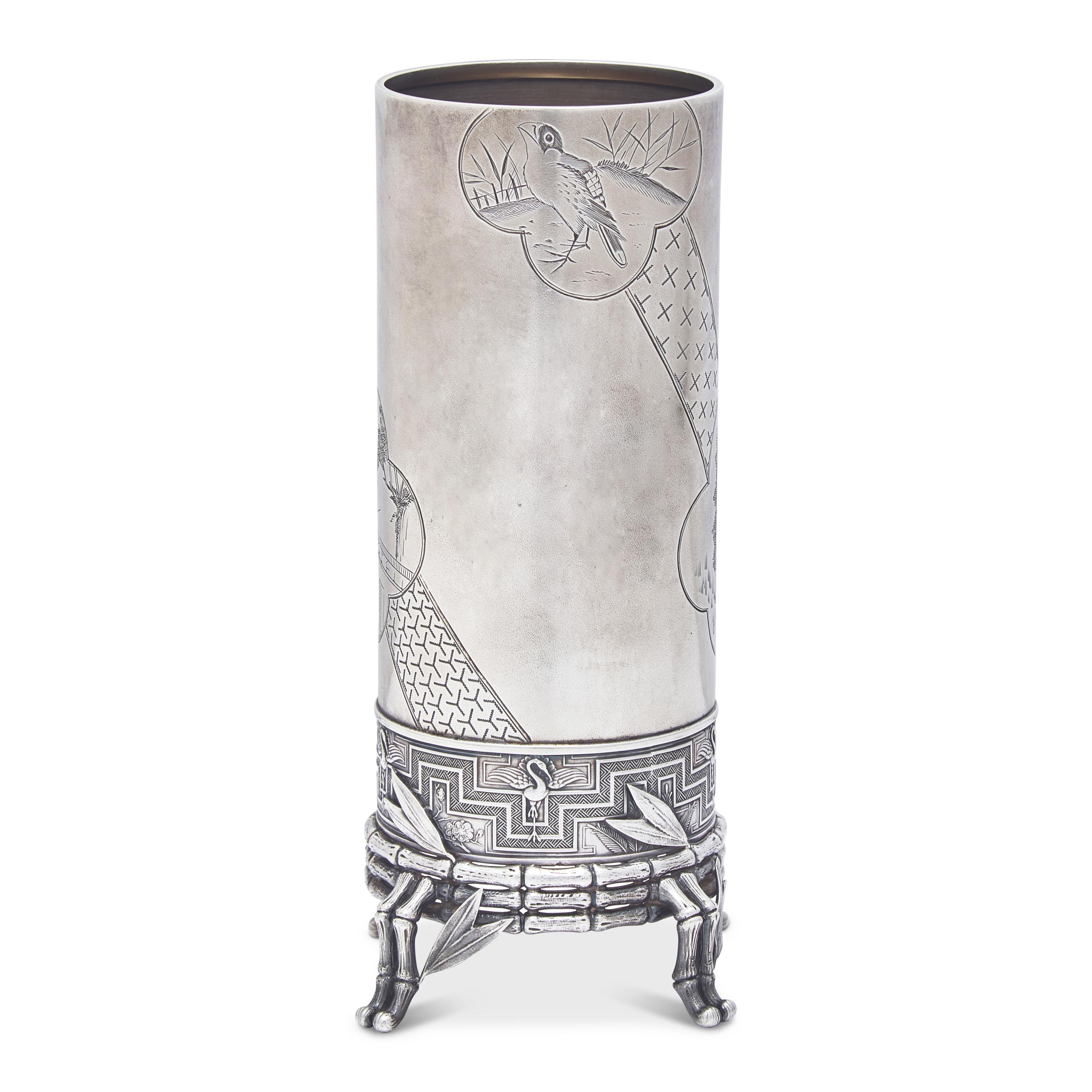 An Aesthetic Movement Japanesque Sterling Silver Bud Vase