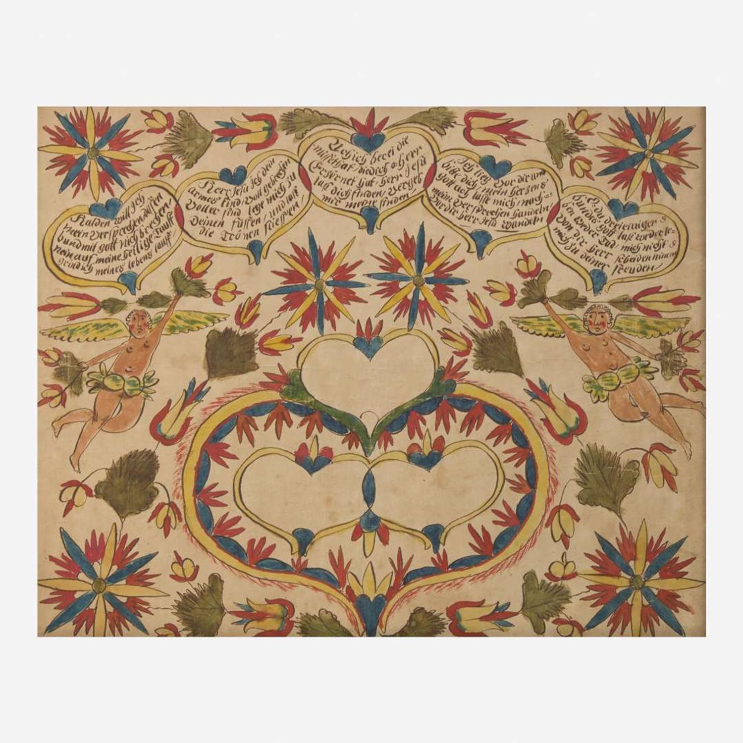 Attributed to Joseph Lochbaum / Nine Hearts Artist (active 1799-1806) A Fraktur birth and baptism record