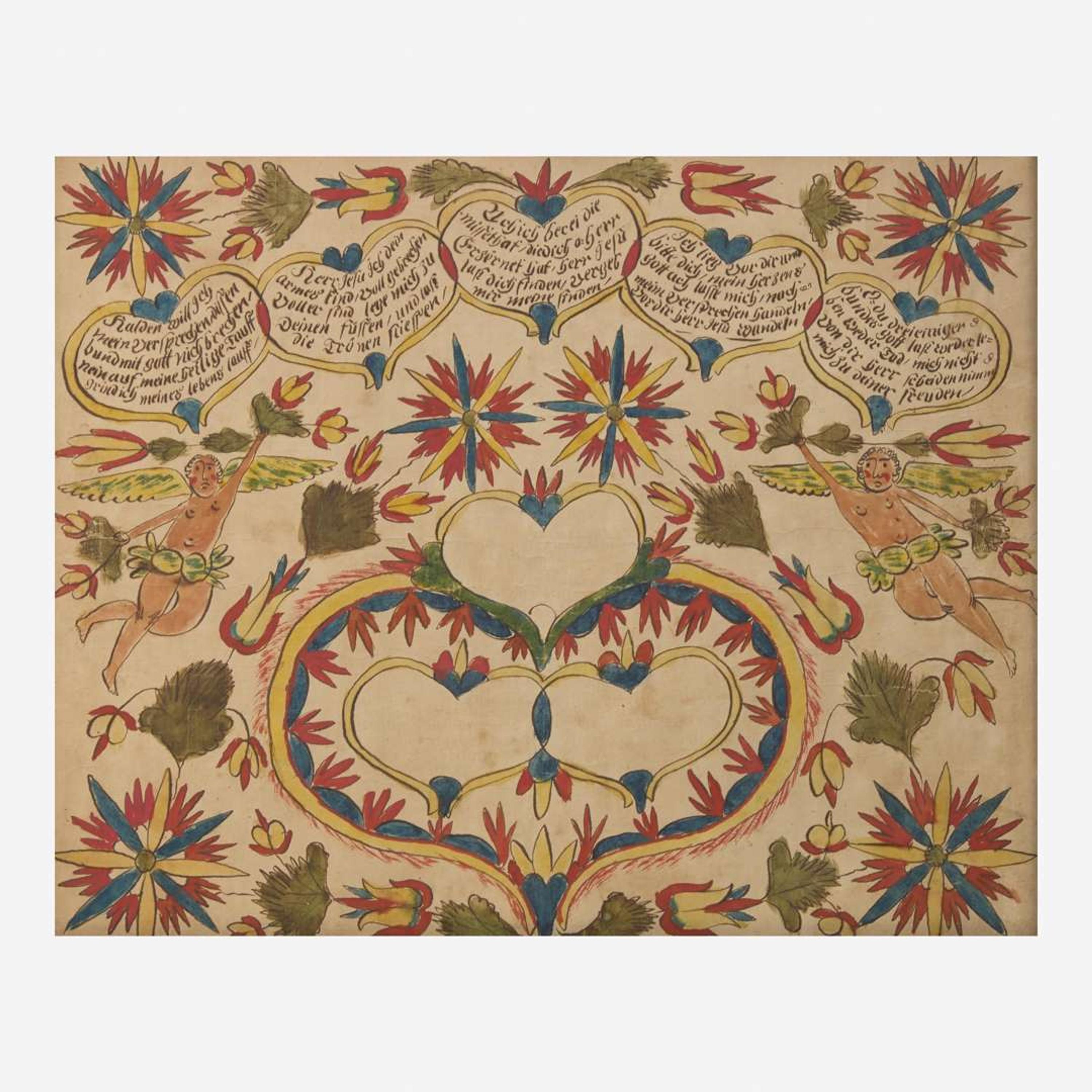 Attributed to Joseph Lochbaum / Nine Hearts Artist (active 1799-1806) A Fraktur birth and baptism record