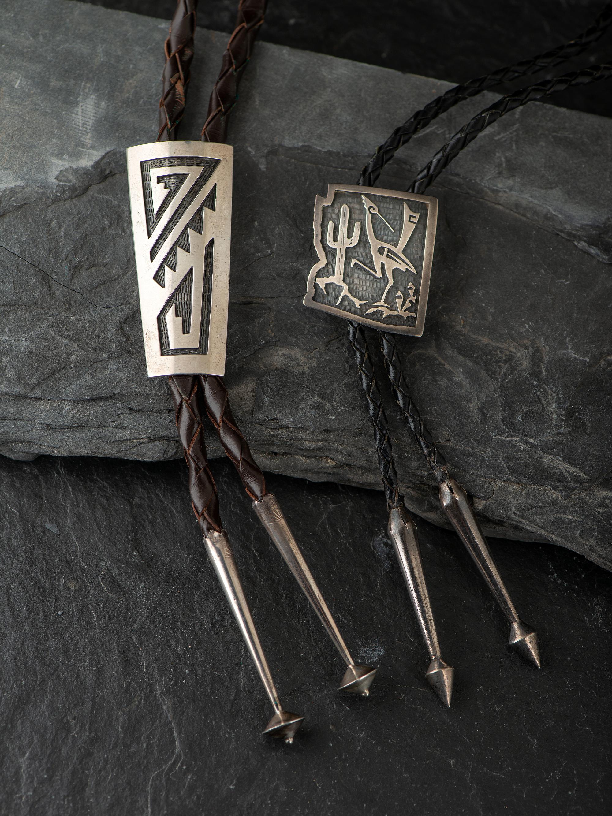 Pair of Silver Overlay Bolo Ties