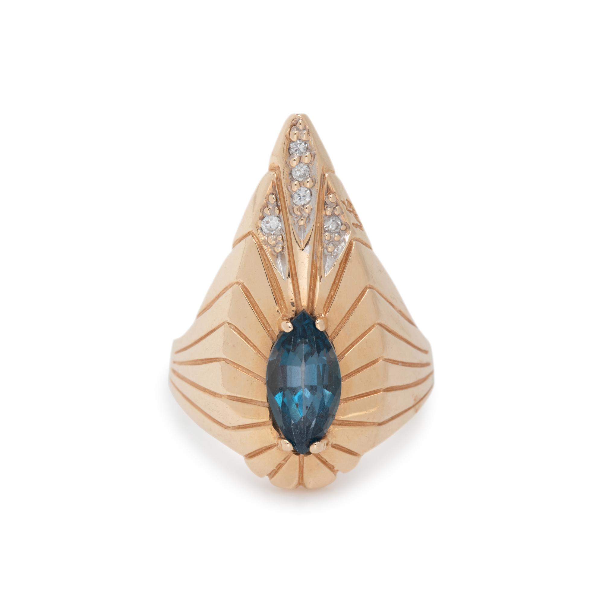 ERTÉ, YELLOW GOLD, BLUE TOPAZ AND DIAMOND LIMITED EDITION 'PEACOCK' RING