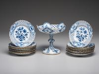 Fourteen Meissen ' Blue Onion' Reticulated Porcelain Plates