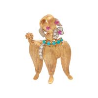 BICOLOR GOLD AND MULTIGEM DOG BROOCH