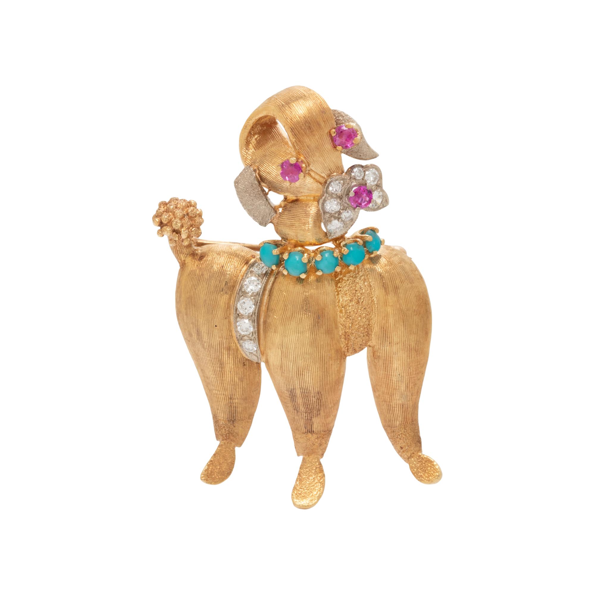 BICOLOR GOLD AND MULTIGEM DOG BROOCH