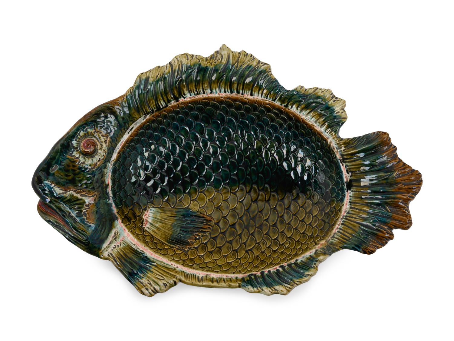 A Continental Majolica Fish Platter and Cover
