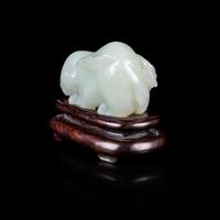 A Chinese Pale Celadon Jade Figure of a Rabbit
