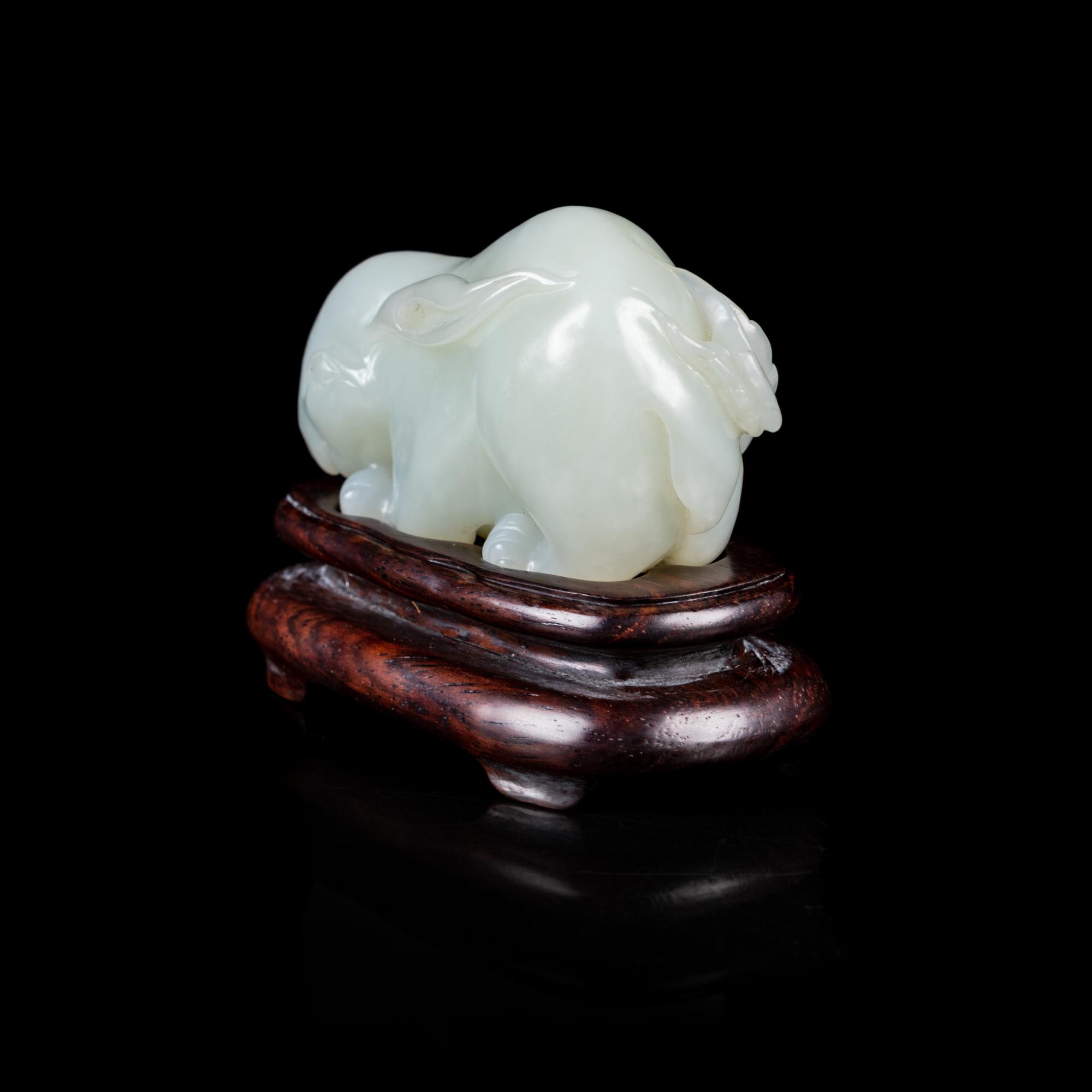 A Chinese Pale Celadon Jade Figure of a Rabbit
