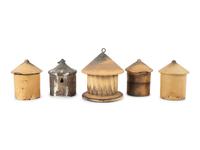 Five Stoneware Birdhouses, Including Whitehall Pottery