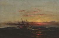 Attributed to James Hamilton (1819-1878), Sunset at Sea with Sail Steamer, circa 1877