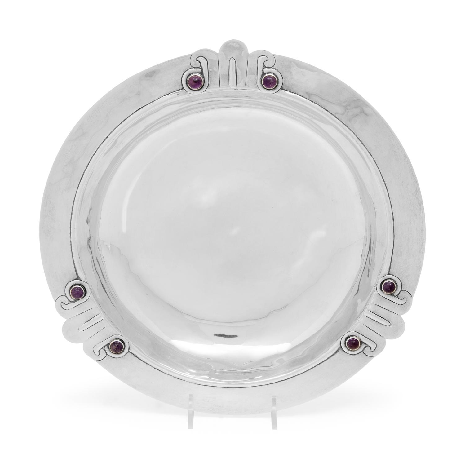 A Mexican Silver Bowl with Inset Amethyst Decoration