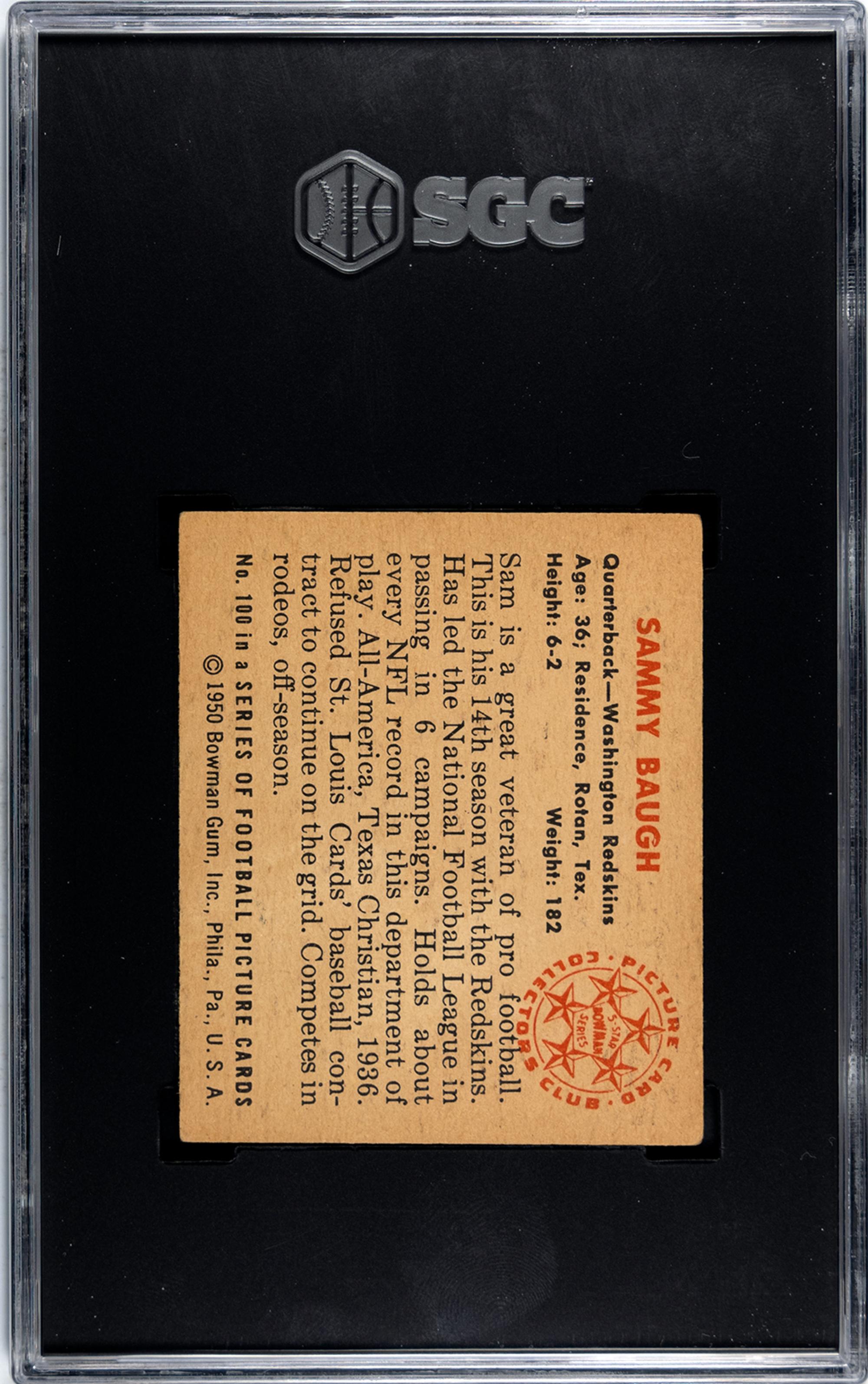 A Group of 1950 and 1951 Bowman Sammy Baugh Football Cards No. 100 (SGC 5 EX)