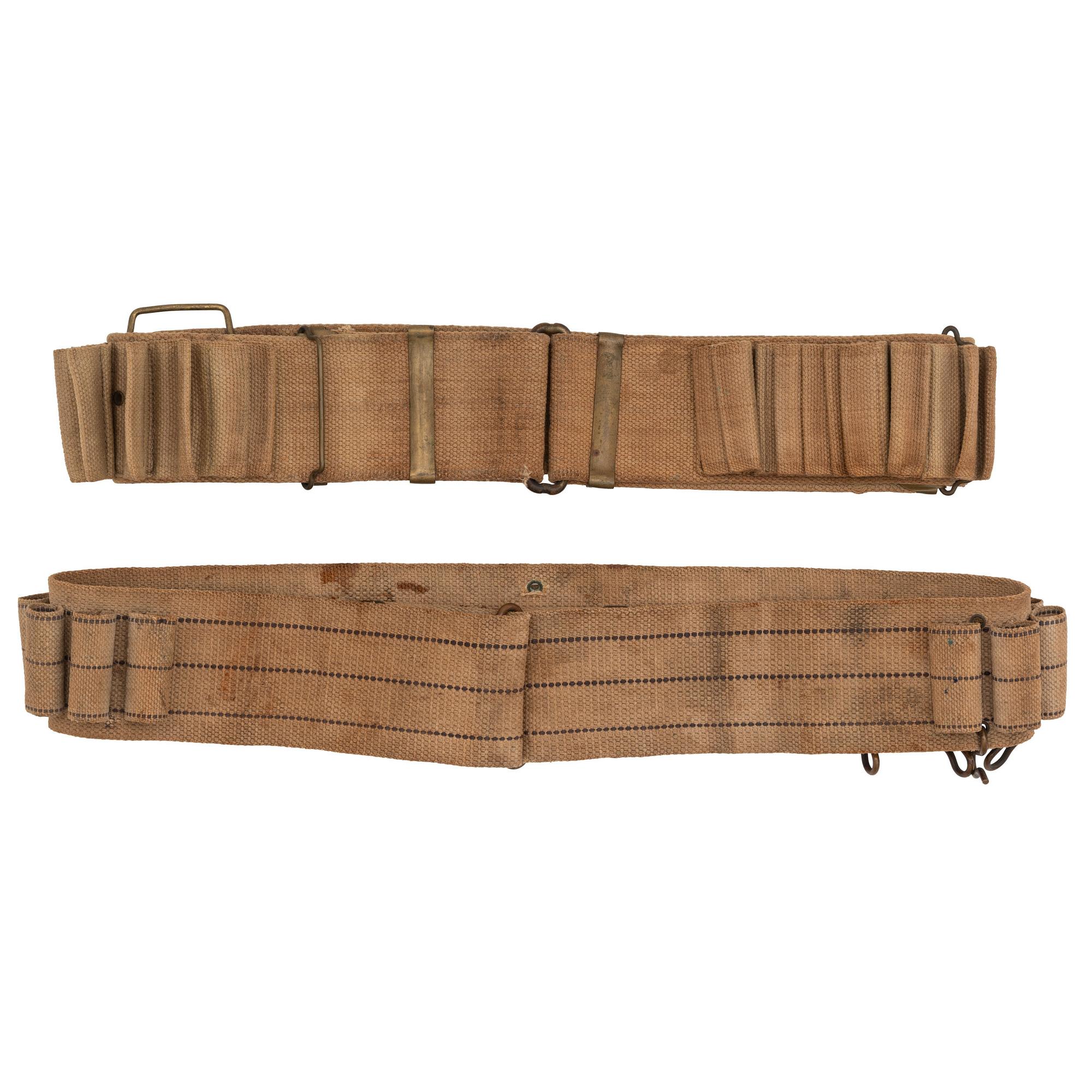Two Woven Mills Style Cartridge Belts: 1890s C Closure Double Row and Shotgun Belt with Game Hangers