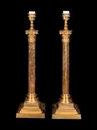 A Pair of Brass Corinthian Column Lamps