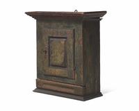 A Painted and Decorated Hanging Wall Cupboard, 19th Century