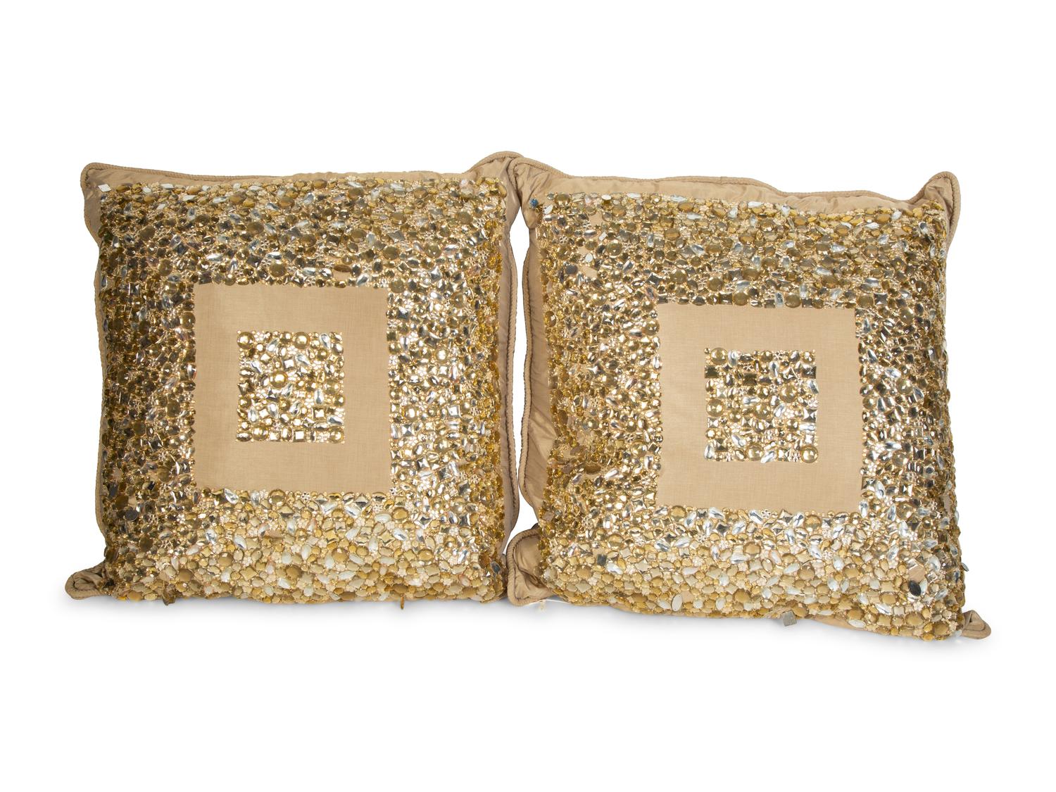 Two Jeweled Silk Pillows — 20th Century