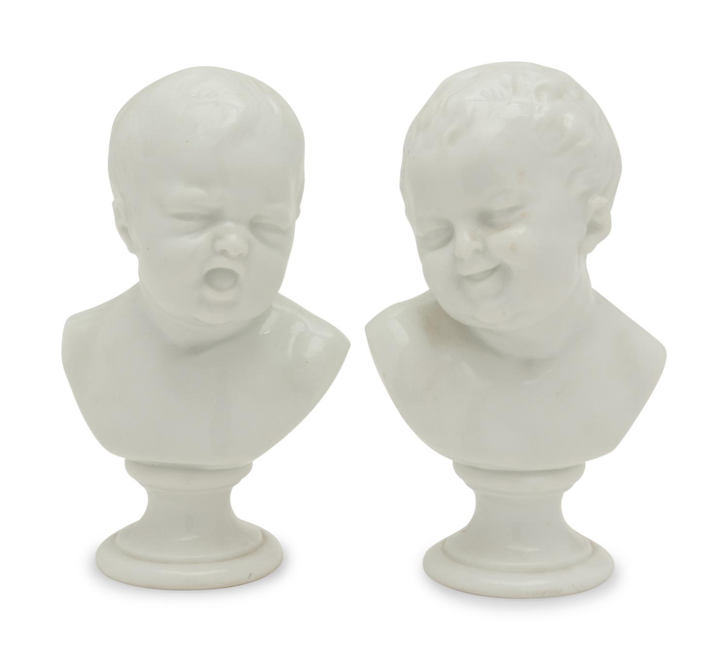 A Pair of Meissen Porcelain Busts of Children