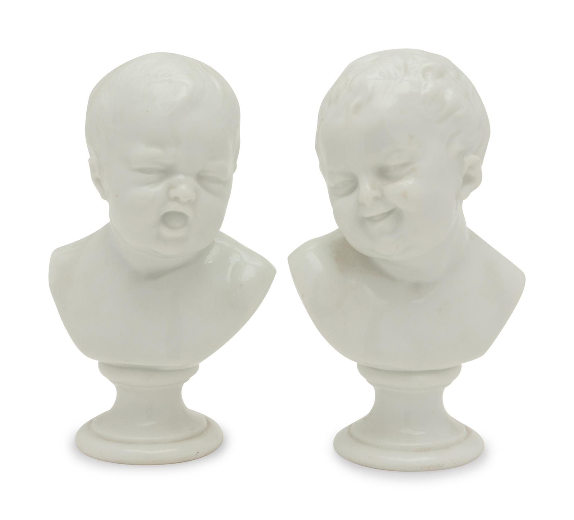 A Pair of Meissen Porcelain Busts of Children