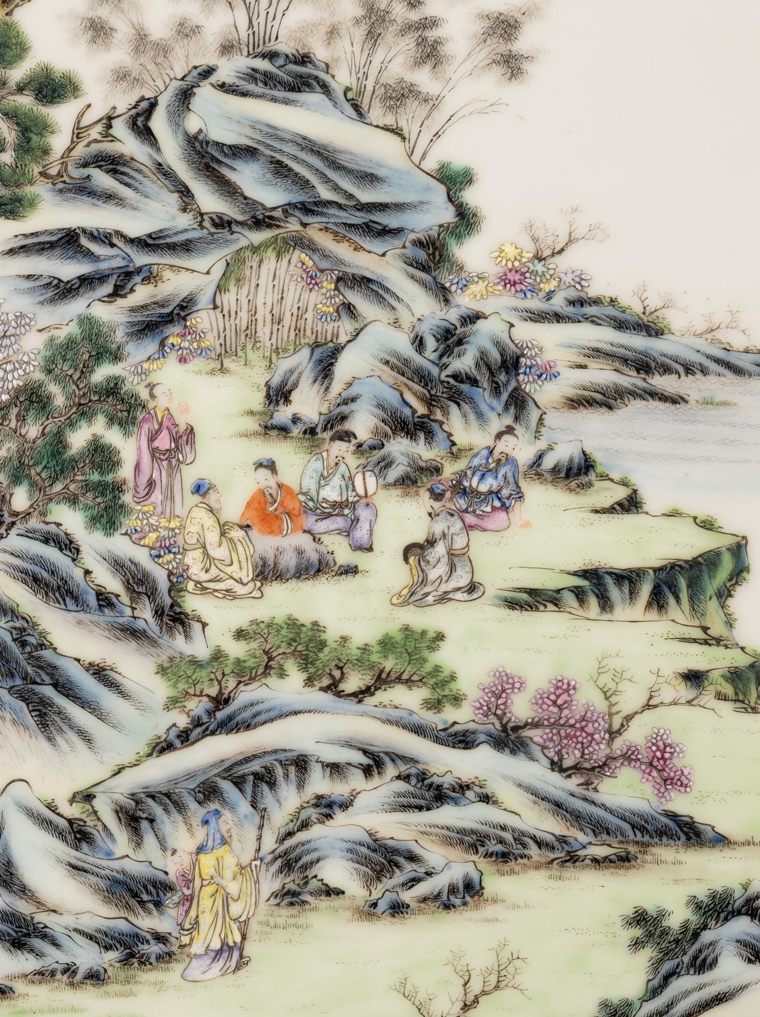 A Pair of Chinese Famille Rose 'Landscape' Porcelain Panels, Republic Period 民國 粉彩山水圖瓷挂屏一對