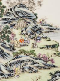 A Pair of Chinese Famille Rose 'Landscape' Porcelain Panels, Republic Period 民國 粉彩山水圖瓷挂屏一對