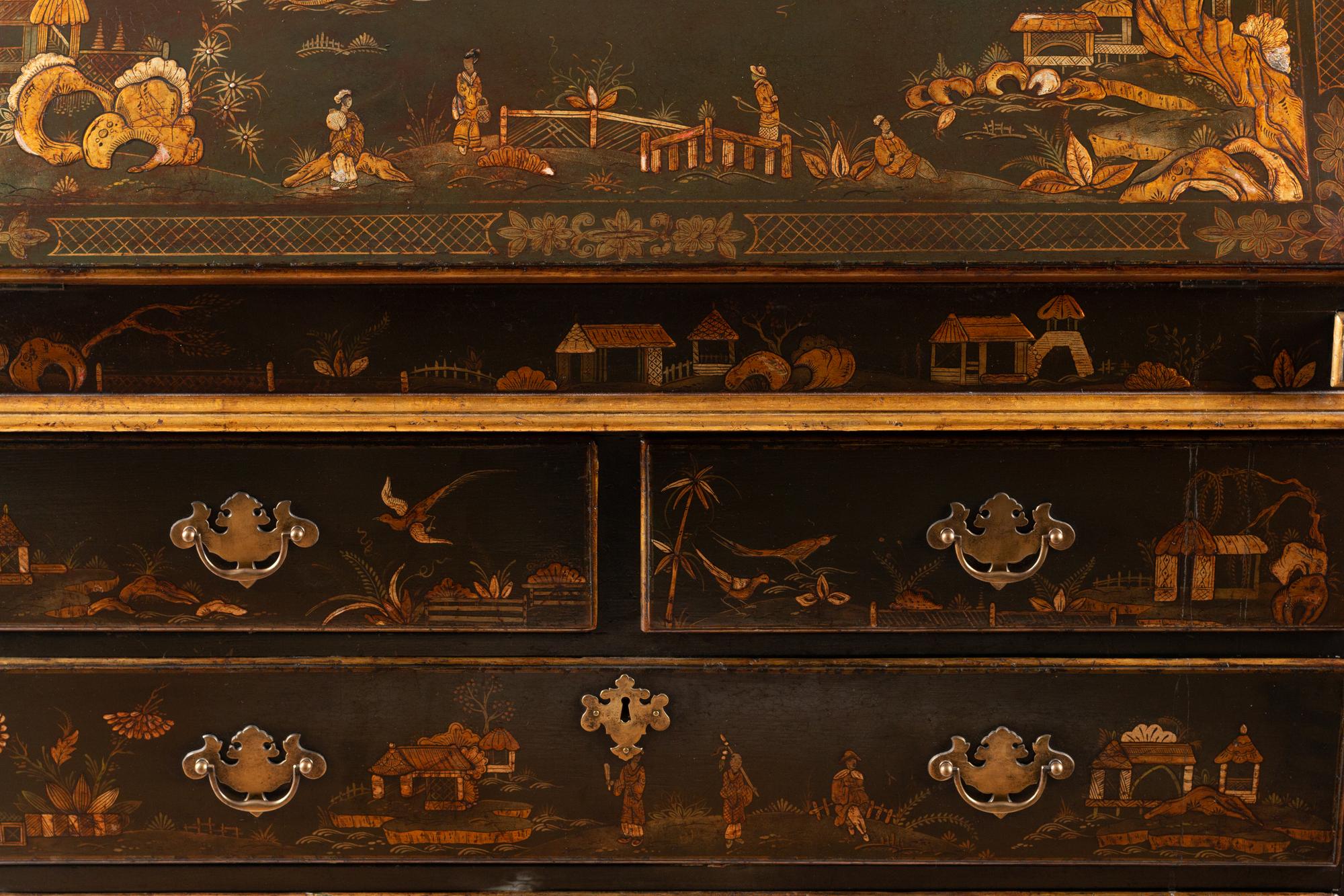 A George II Style Chinoiserie Lacquered Secretary Bookcase