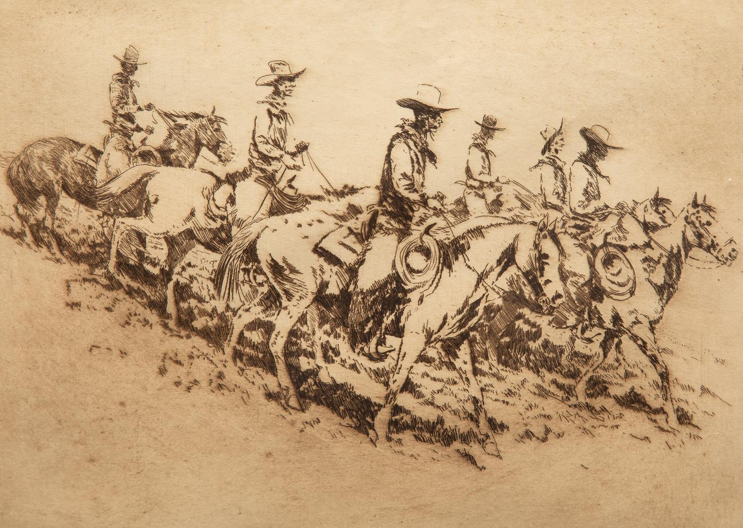 Seven Mounted Cowboys on Horses