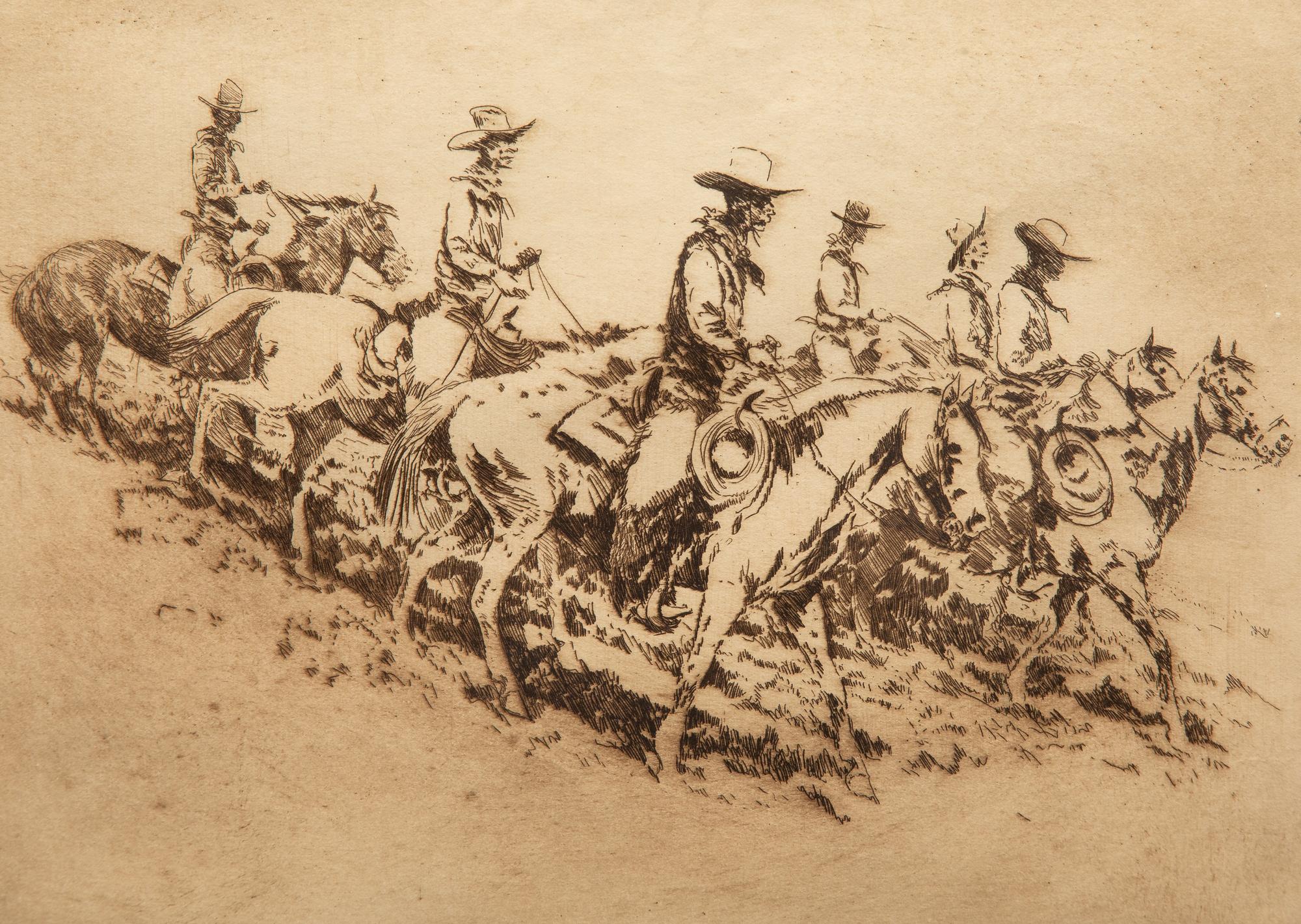 Seven Mounted Cowboys on Horses