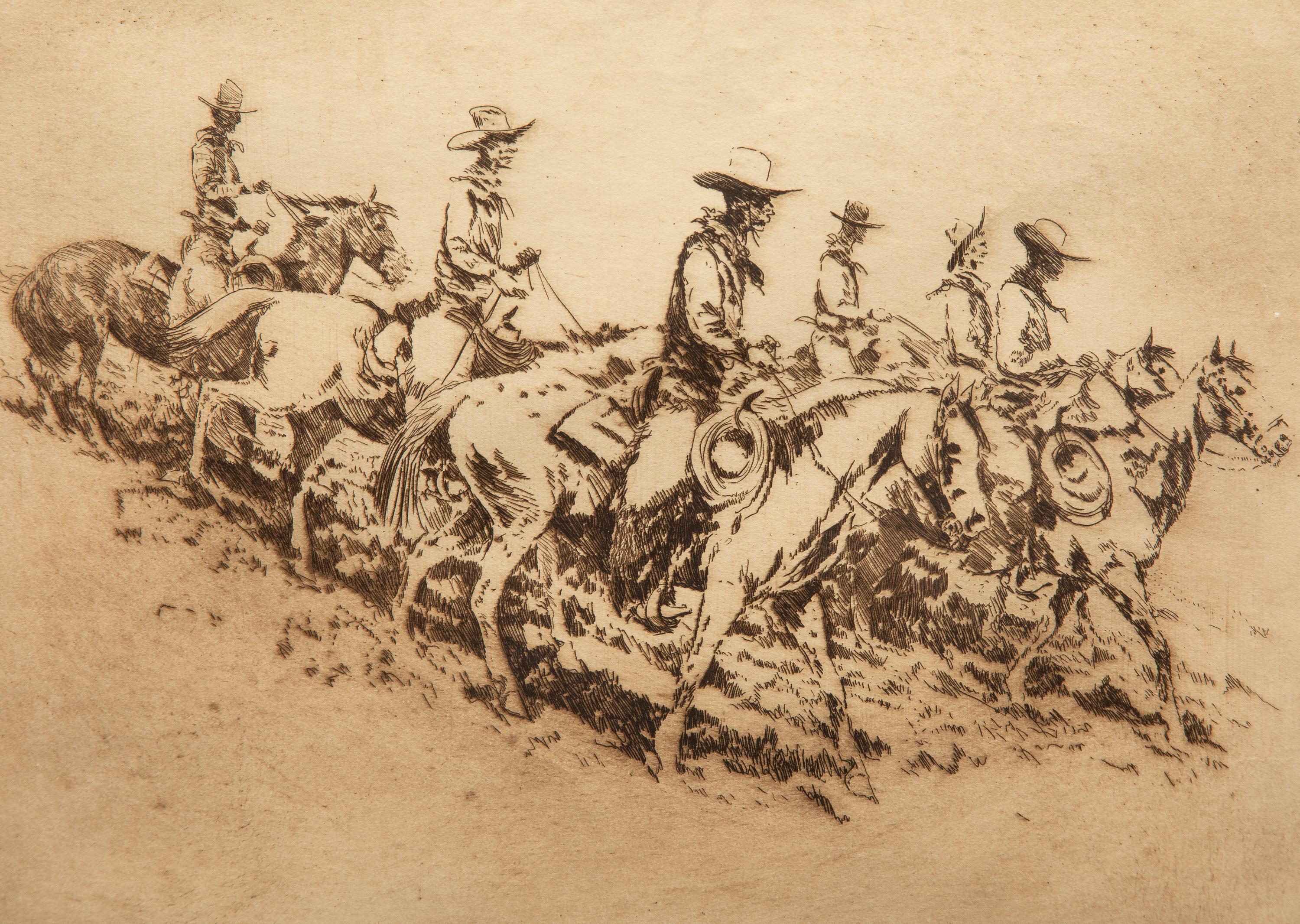 Seven Mounted Cowboys on Horses