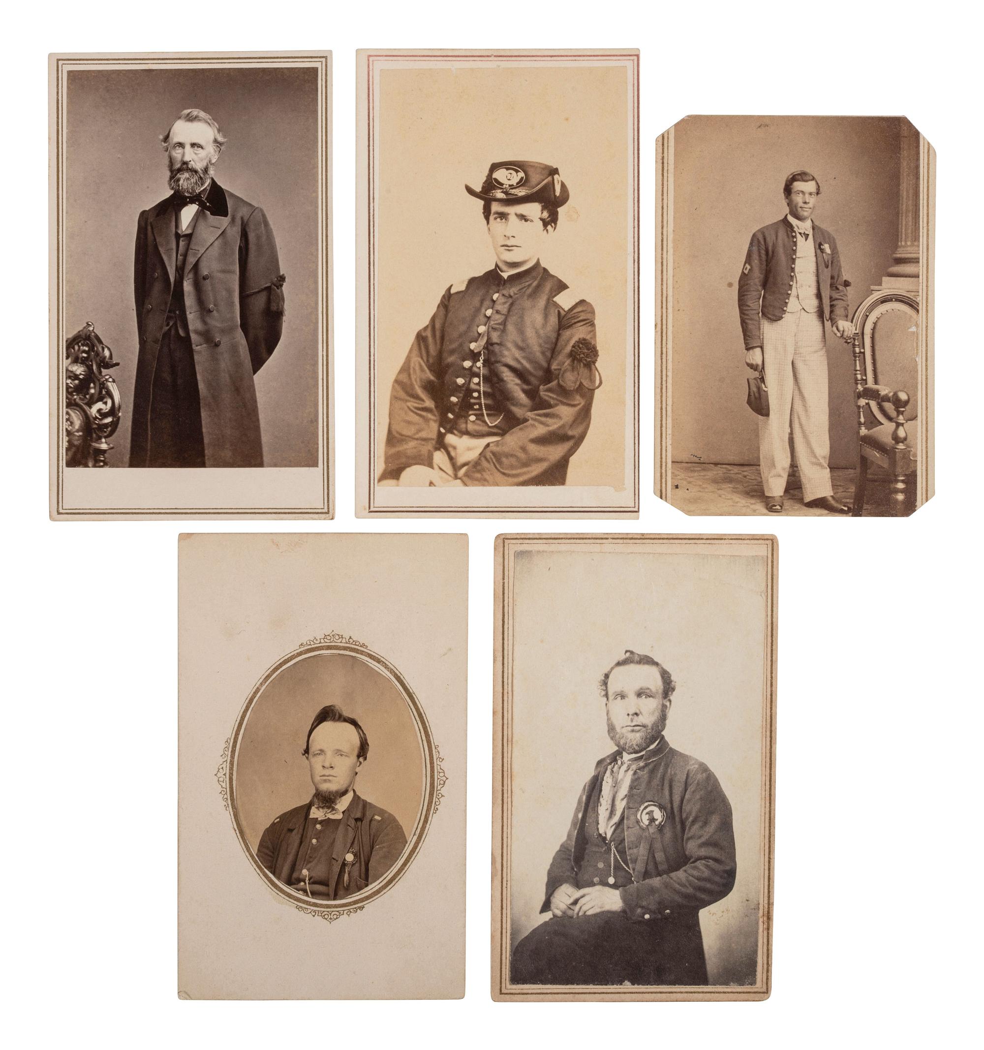 [LINCOLN, Abraham (1809-1865)]. 8 CDVs of soldiers and civilians wearing Lincoln mourning badges and bands, incl. First Lt. Sylvester Shepard, 91st New York Volunteers, KIA at Port Hudson.