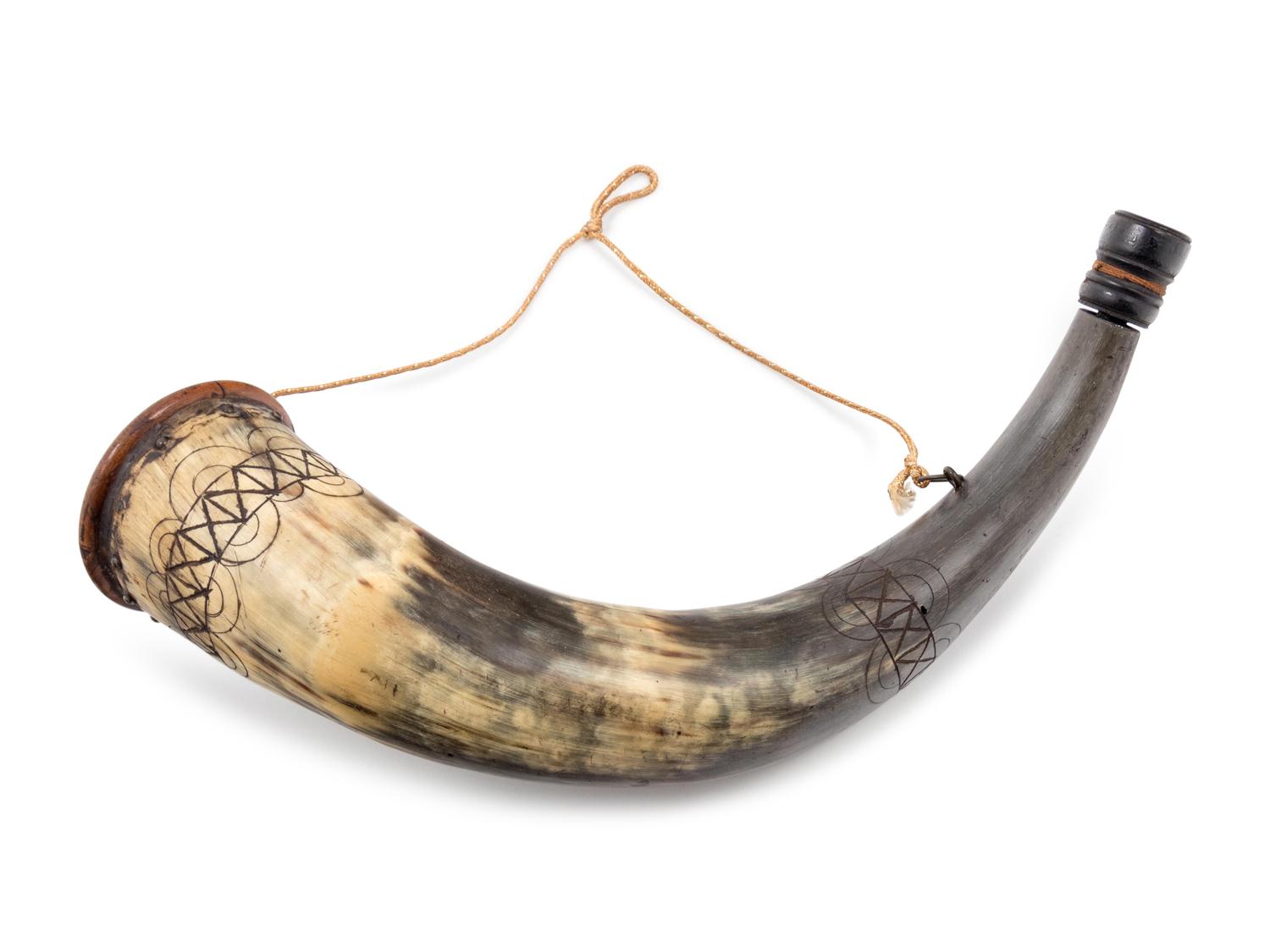 An American Geometric Carved Powder Horn