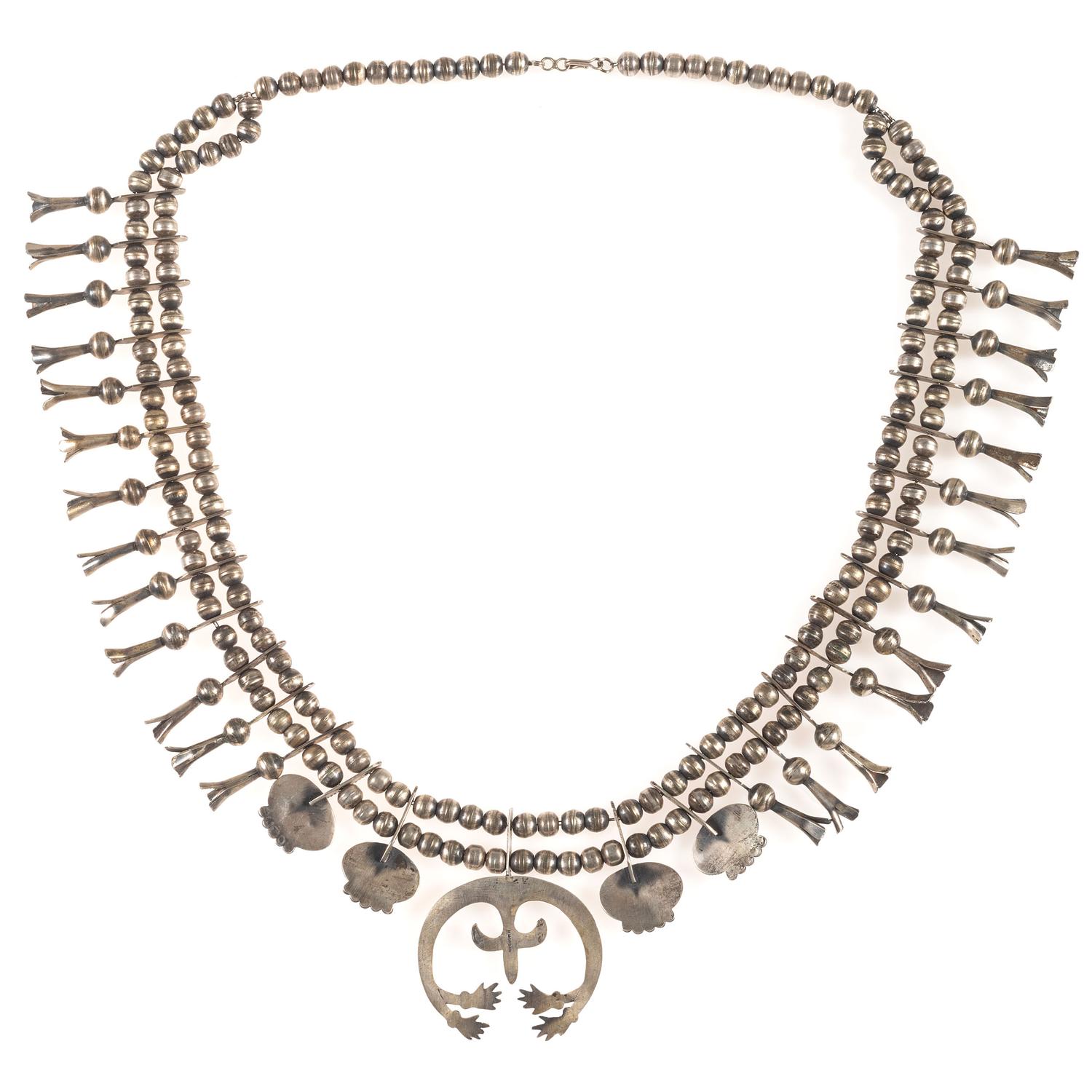 Navajo Silver and Turquoise Squash Blossom Necklace