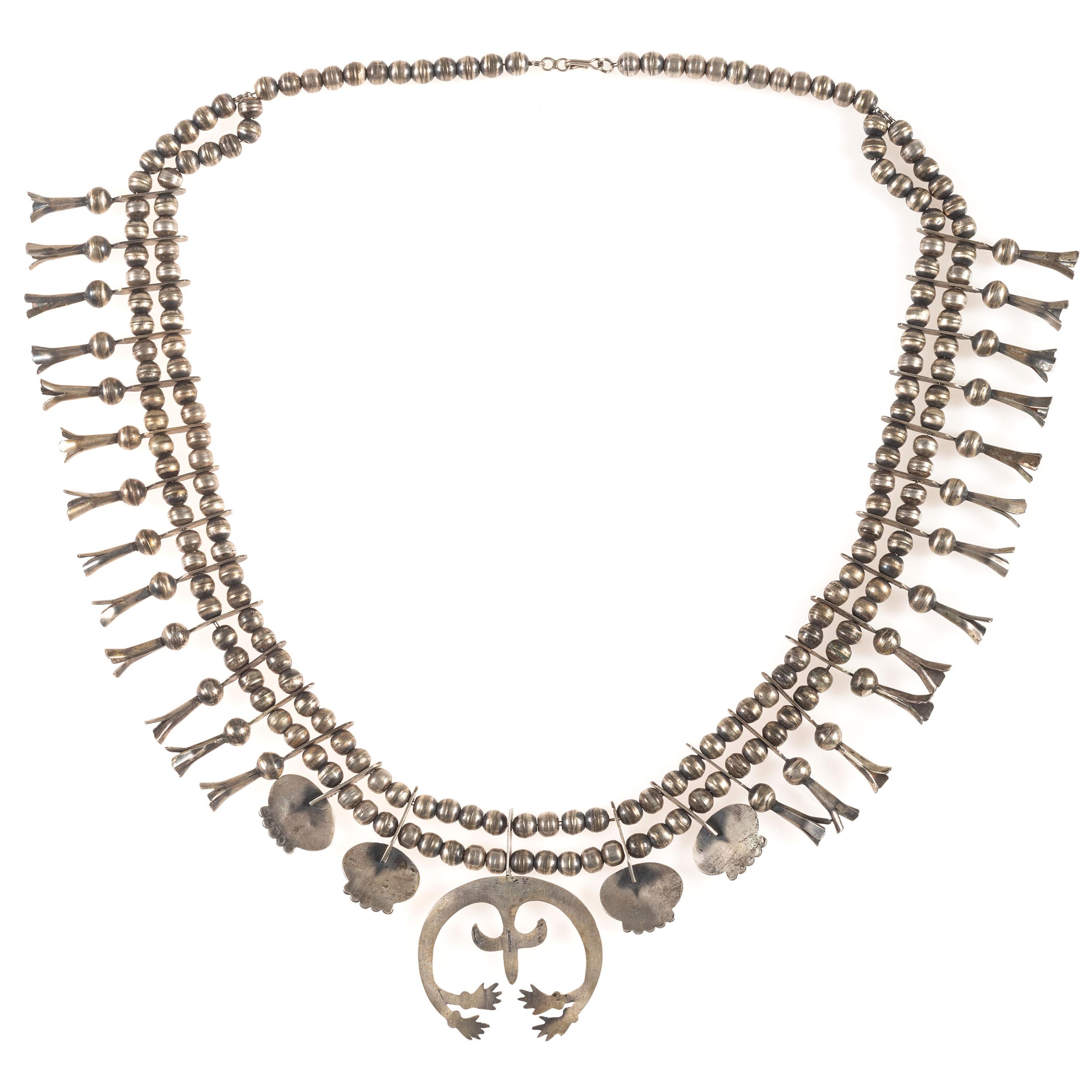 Navajo Silver and Turquoise Squash Blossom Necklace