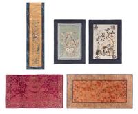 Five Chinese Embroidered Silk Panels