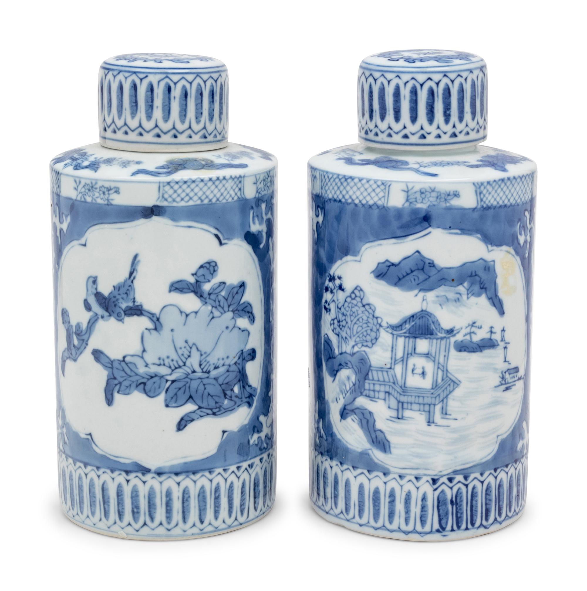 A Pair of Blue and White Porcelain Jars