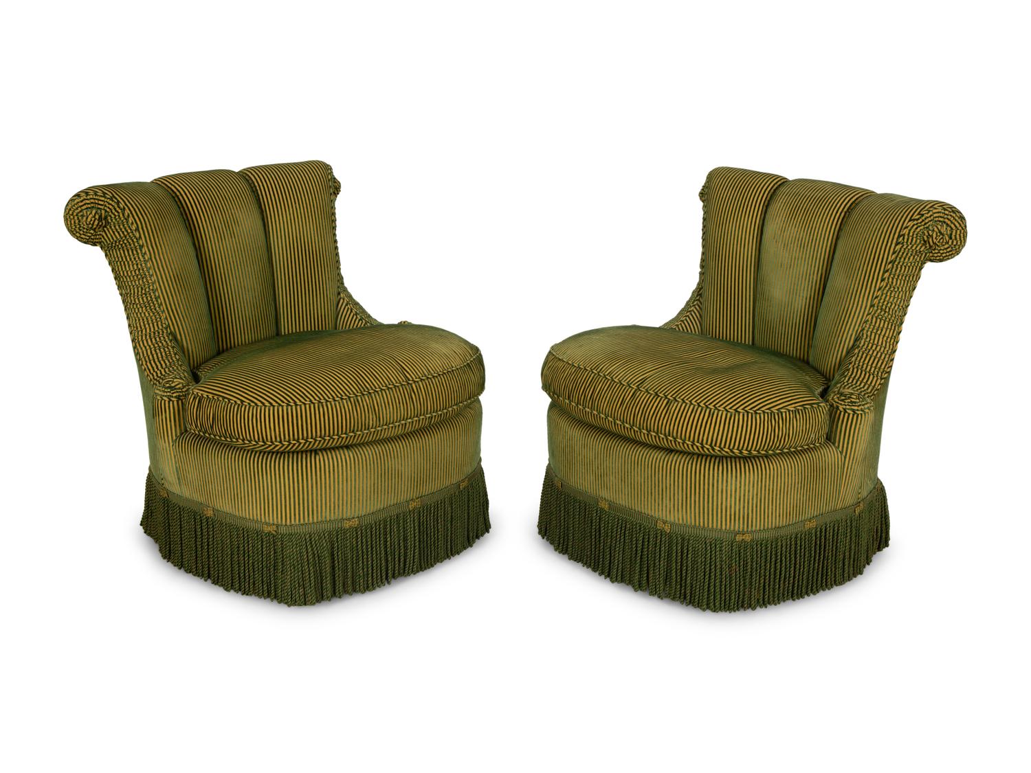 A Pair of Scroll-back Slipper Chairs