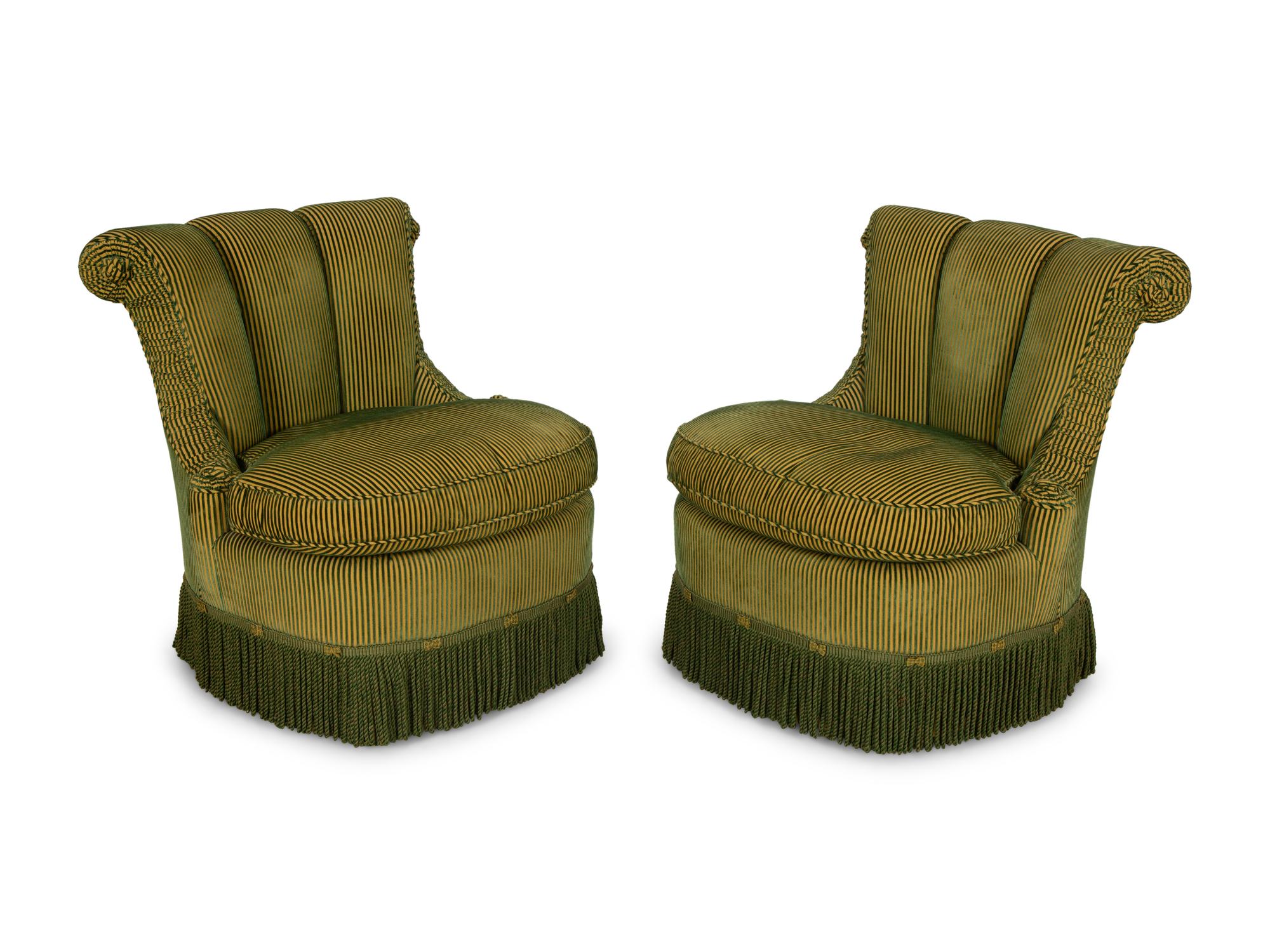 A Pair of Scroll-back Slipper Chairs