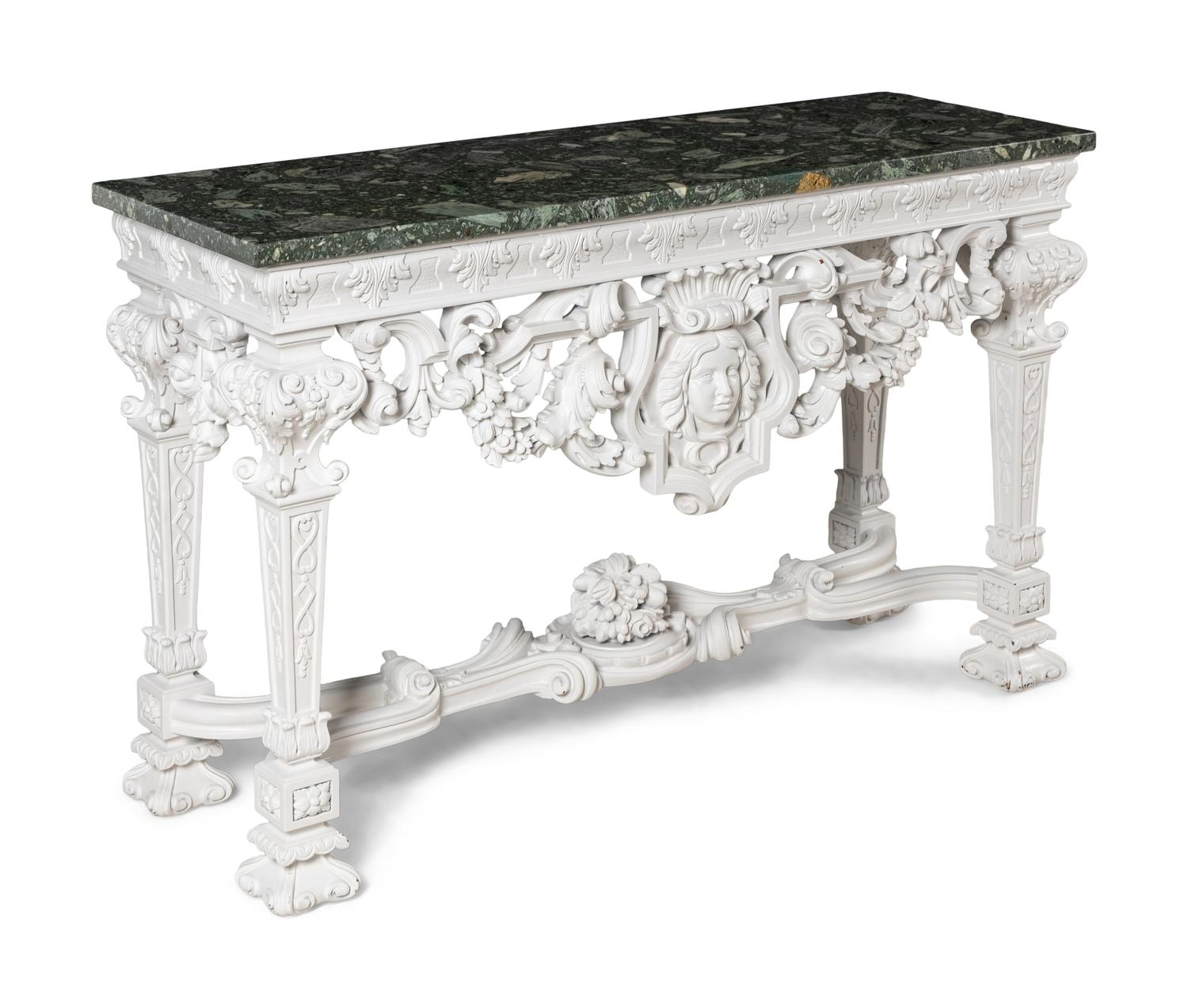A Louis XIV Style White-Painted Marble-Top Console Table