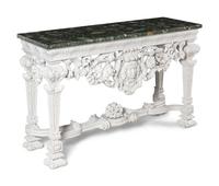 A Louis XIV Style White-Painted Marble-Top Console Table
