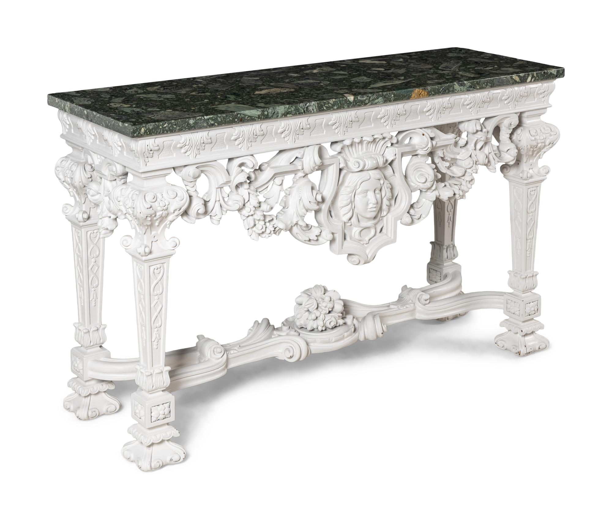 A Louis XIV Style White-Painted Marble-Top Console Table