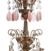 An Italian Silvered Metal, Rock Crystal and Rose Quartz Eight-Light Chandelier