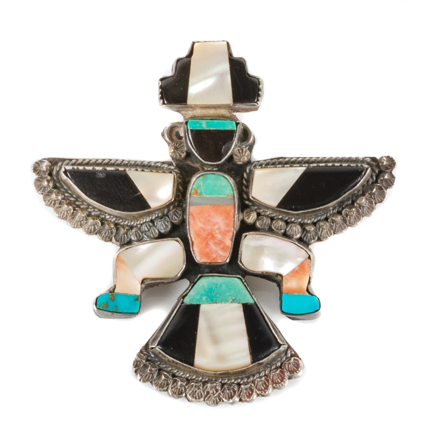 Zuni Silver and Multi-Stone Knifewing Brooch Height 2 1/2 inches