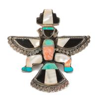 Zuni Silver and Multi-Stone Knifewing Brooch Height 2 1/2 inches