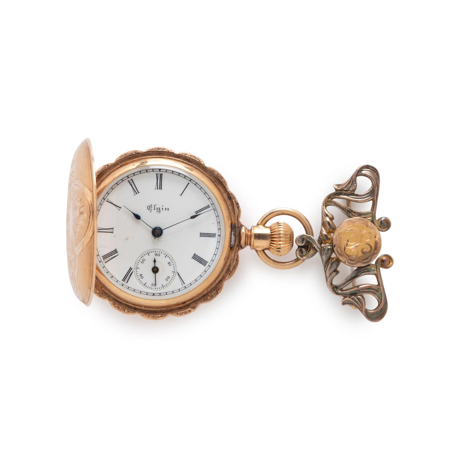 ELGIN, YELLOW GOLD HUNTER CASE POCKET WATCH