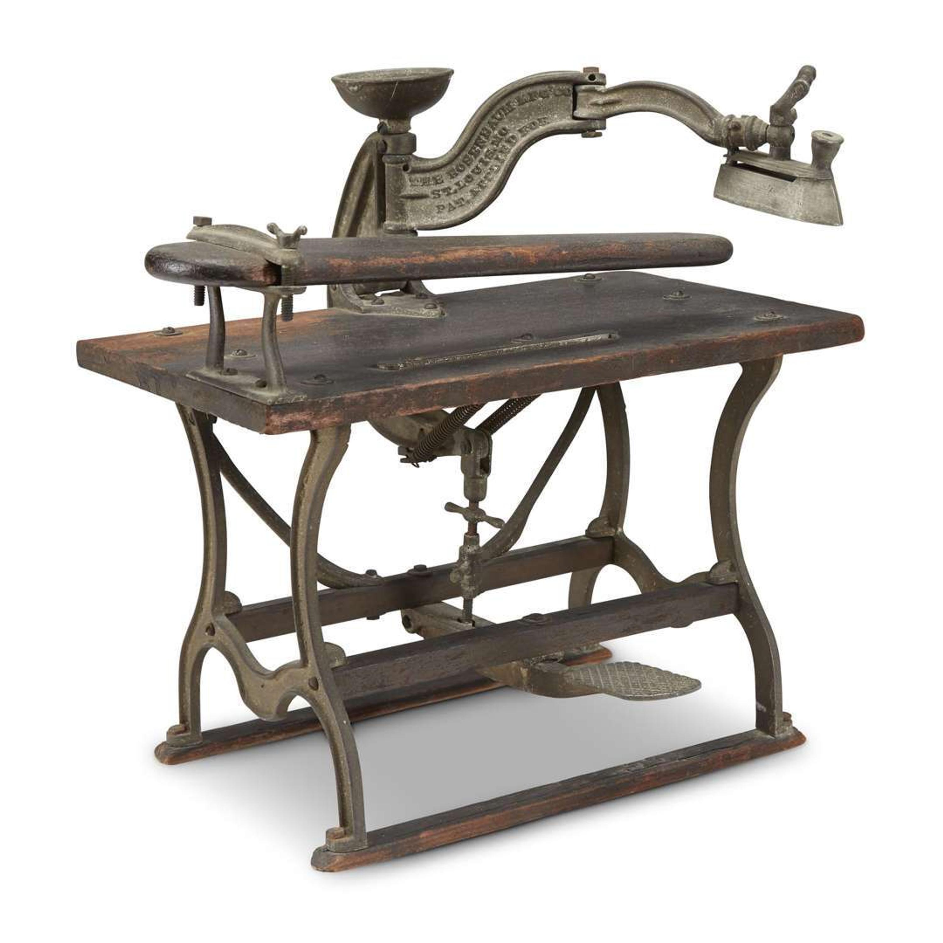 Rare articulated iron and wood patent model for the ironing board The Rosenbaum Mfg. Co., St. Louis, MO, circa 1850