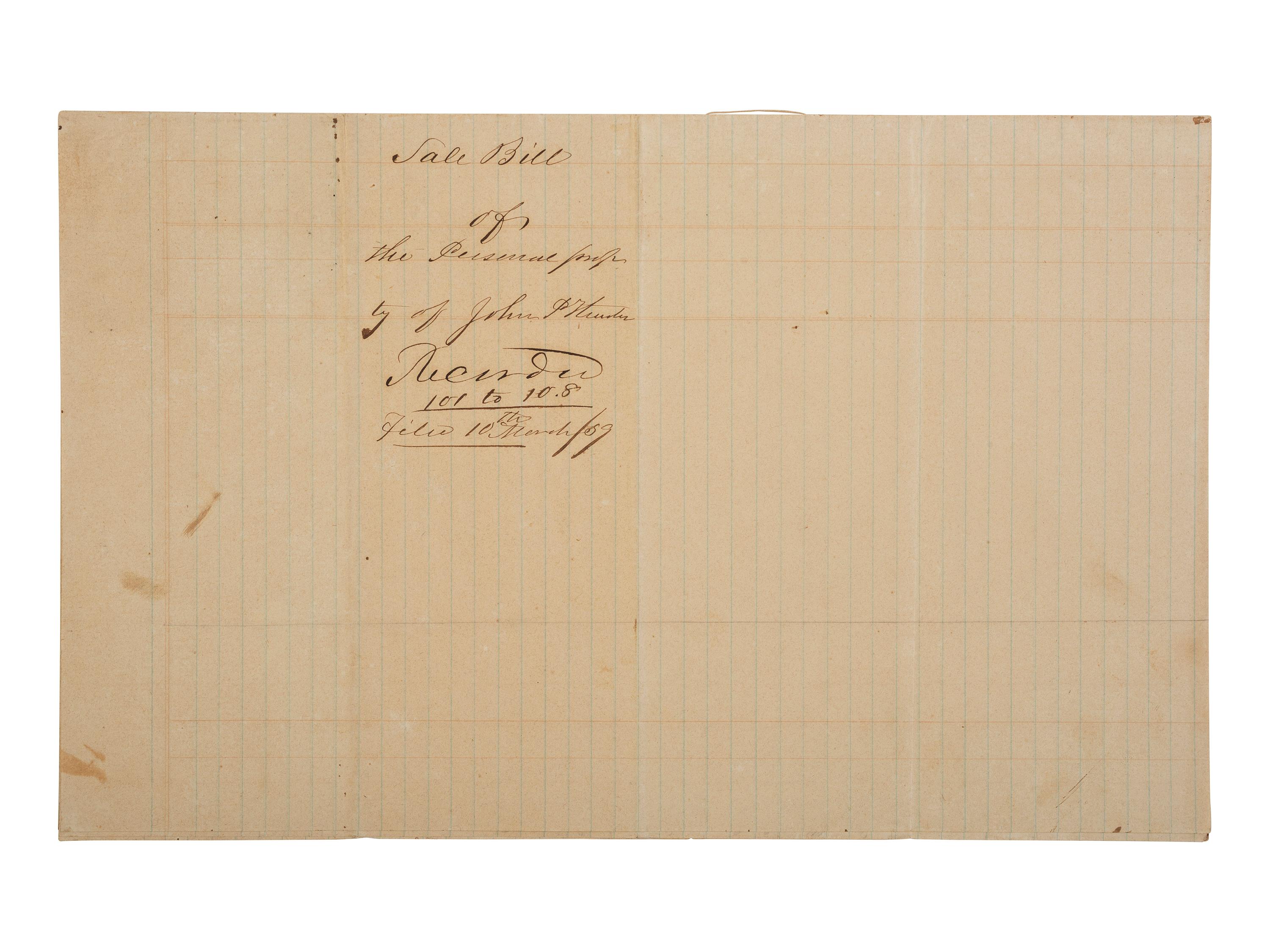 [ENSLAVEMENT & ABOLITION]. Manuscript inventory of personal property and enslaved individuals from the Estate of J.P. Hunter. N.p., possibly Alabama, 1859.