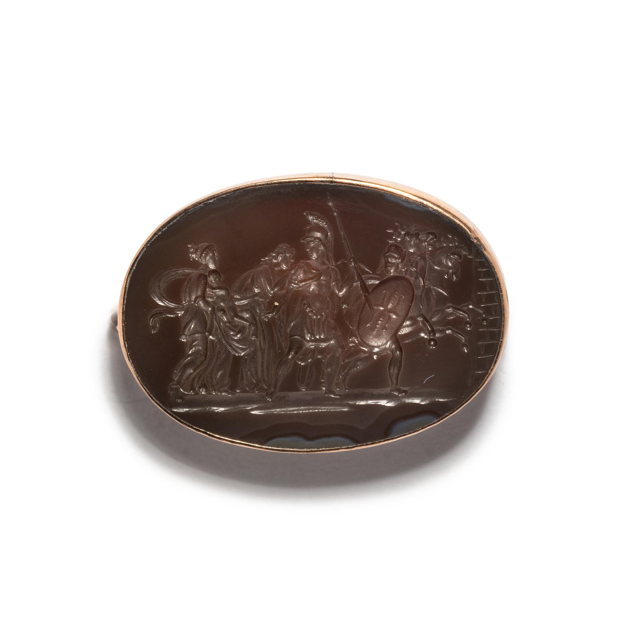 A Neoclassical Agate Brooch with a Homeric Scene of Hector, the Prince of Troy