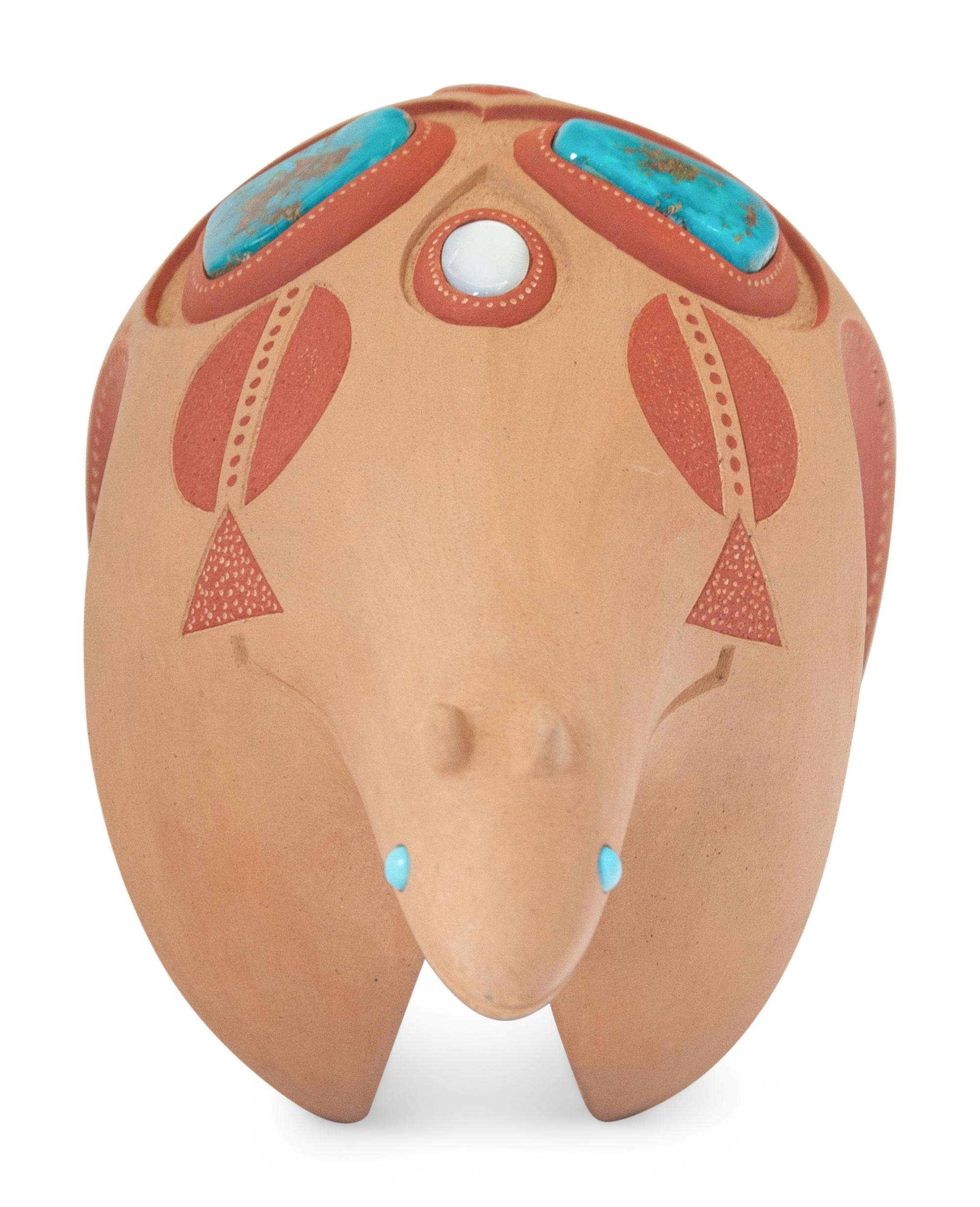 Red and Sienna Pottery Bear, with Turquoise