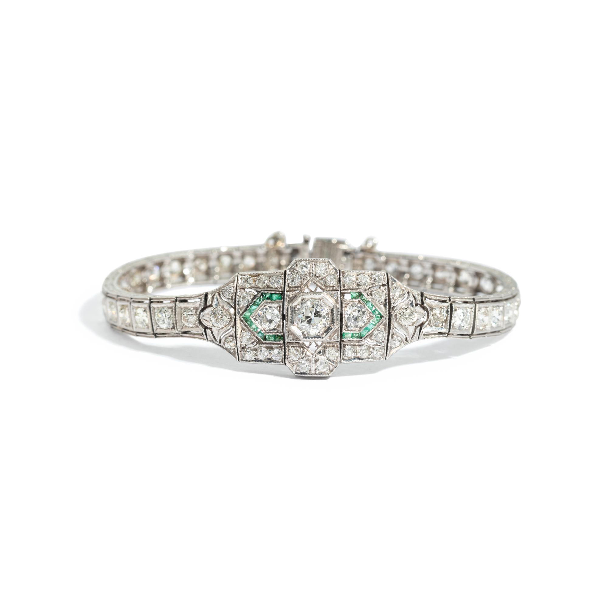 ART DECO, EMERALD AND DIAMOND BRACELET