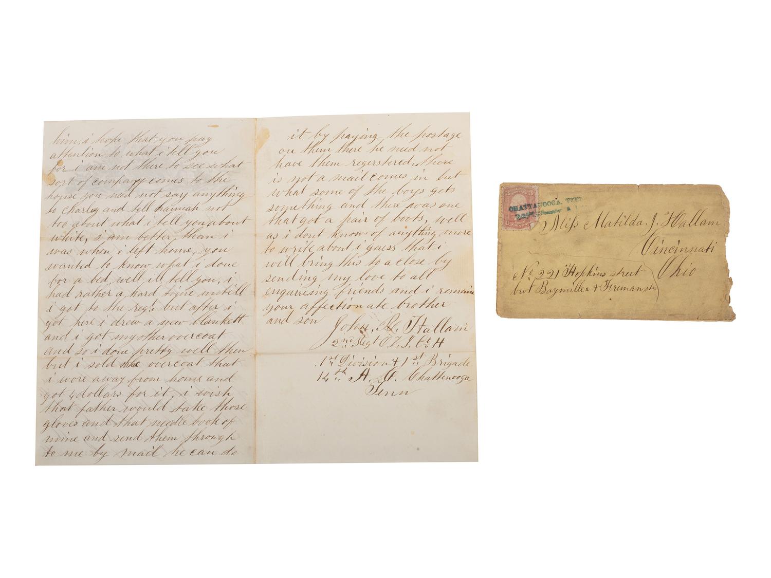Private John R. Hallam, Company H., 2nd Ohio Volunteer Infantry Regiment. Pocket watch and letter.