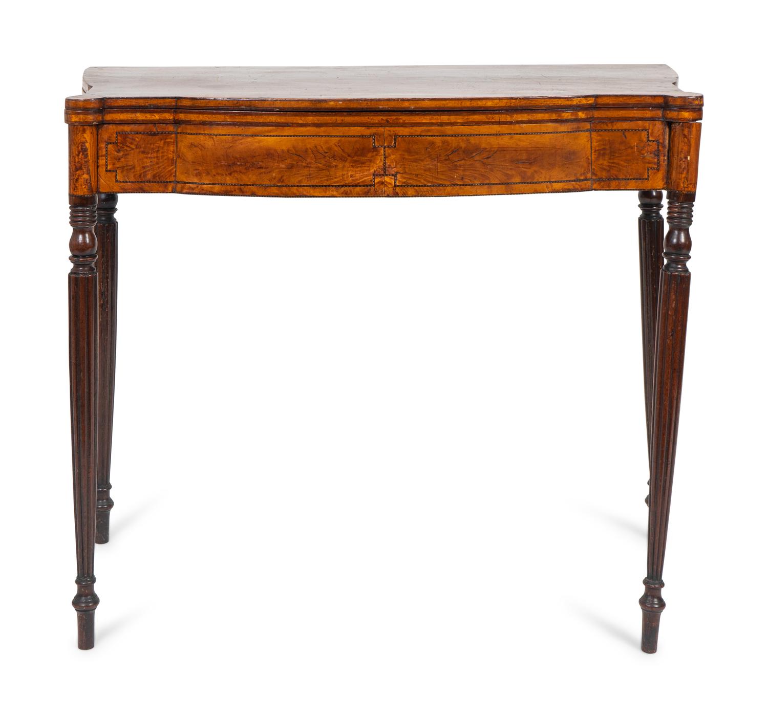 A Federal Inlaid Satinwood and Mahogany Flip Top Table — PROBABLY MASSACHUSETTS, CIRCA 1810