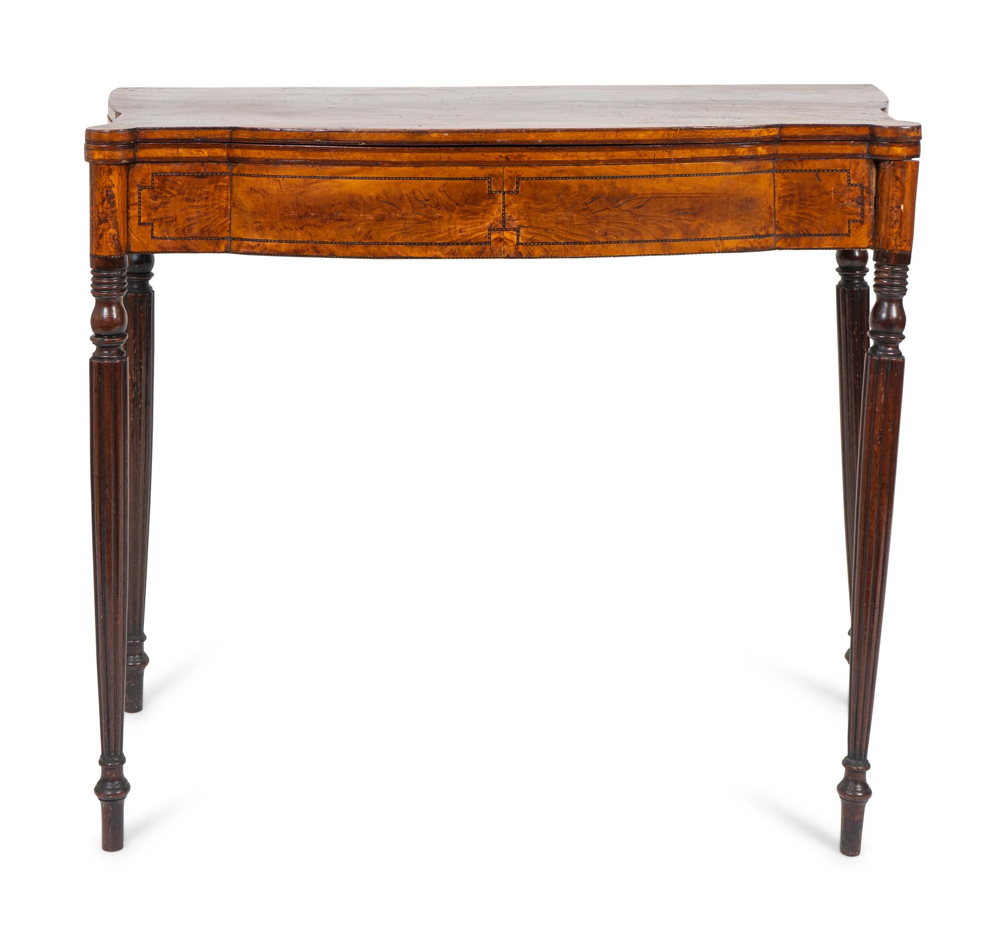 A Federal Inlaid Satinwood and Mahogany Flip Top Table — PROBABLY MASSACHUSETTS, CIRCA 1810